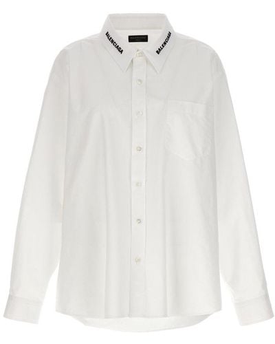 Balenciaga Dropped Neckline Oversize Shirt - White