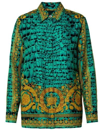 Versace Barocco-printed Button-up Shirt - Green