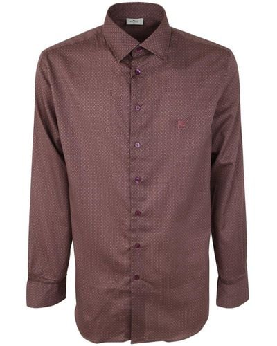 Etro Logo Embroidered Long Sleeved Shirt - Brown