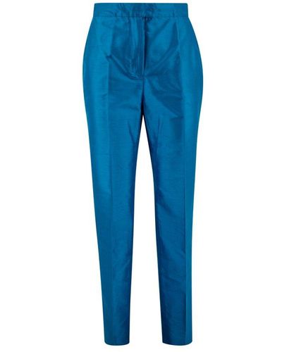 Max Mara Studio Silk Shantung Straight Trousers - Blue