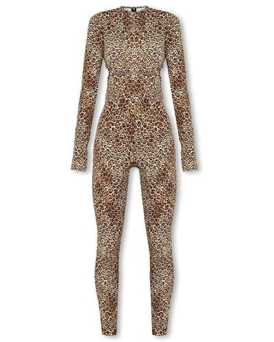 DSquared² Leopard-print Long-sleeved Jumpsuit - Natural