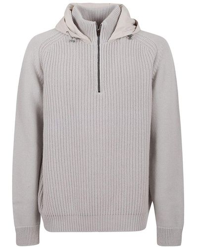 Herno Long-sleeved Hooded Knitted Sweater - Grey