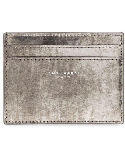 Saint Laurent Leather Card Holder - Gray