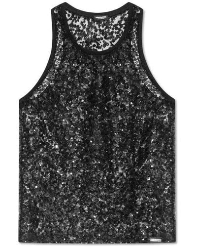 DSquared² Sleeveless Sequinned Top - Black