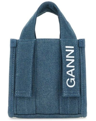 Ganni Shoulder Bag With Logo, - Blue