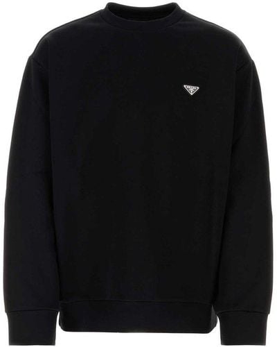 Prada Logo Plaque Round-neck Sweatshirt - Black