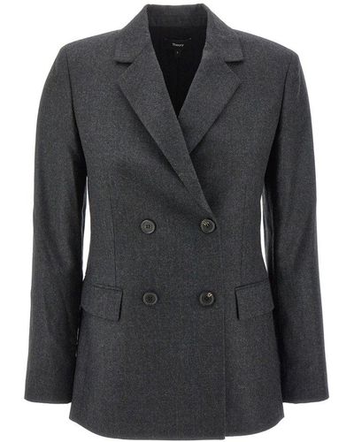 Theory Double-breasted Wool Blazer Jackets Grey - Black