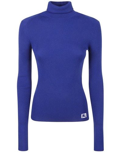 Burberry Equestrian Knight Roll-neck Knitted Sweater - Blue