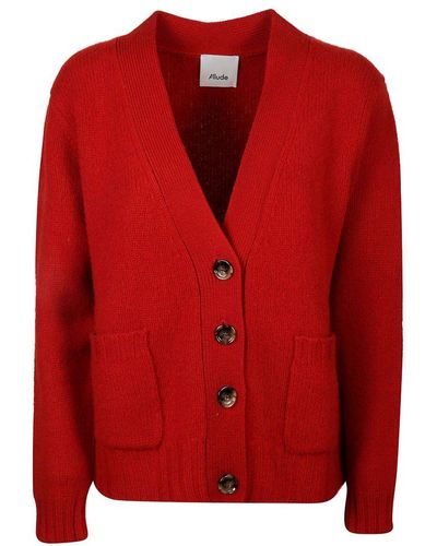 Allude Button-up V-neck Cardigan - Red