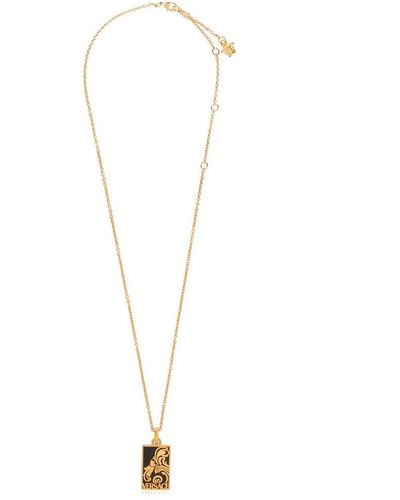 Versace Palmette Pendant Chain-linked Necklace - White