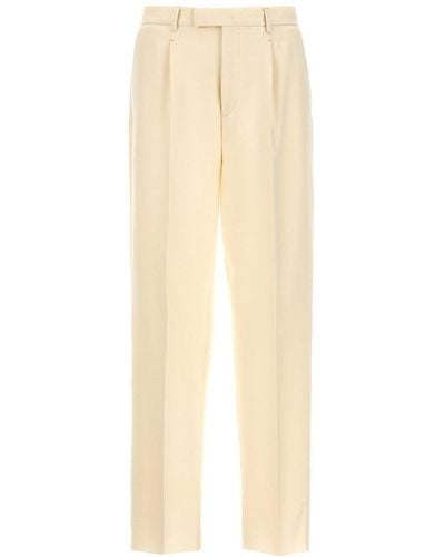 Zegna Wool With Front Pleats Pants - Natural