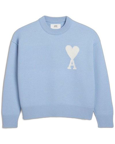 Ami Paris Off White Ami De Coeur Sweater - Blue