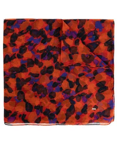 Saint Laurent Silk Shawl With Floral Motif, - Red