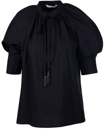 Max Mara Drawstring Puff-sleeved Shirt - Black