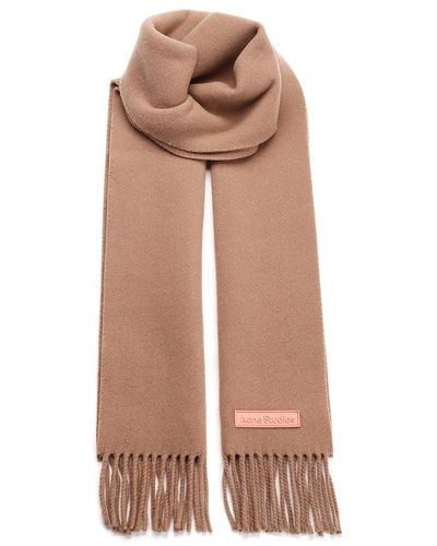 Acne Studios Logo Patch Fringed Scarf - Natural