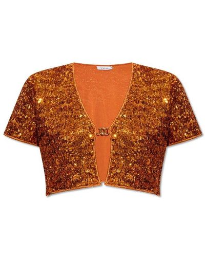 Oséree Sequin Embellished Cropped Cardigan - Orange