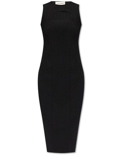 Alexander McQueen Cut-out Knitted Sleeveless Dress - Black