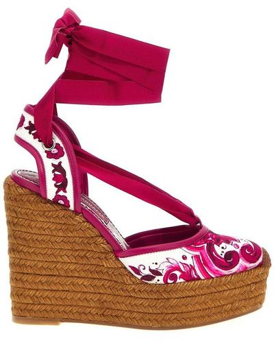 Dolce & Gabbana Maiolica-print Wedge Espadrilles - Red