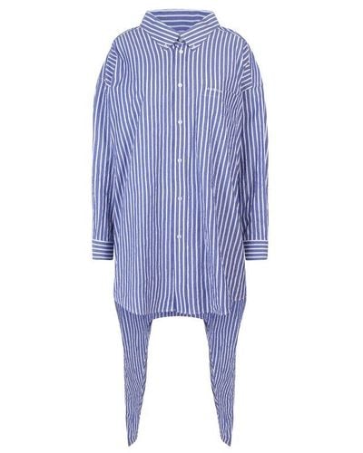 Balenciaga Crinkled Stripe Knotted Shirt - Blue
