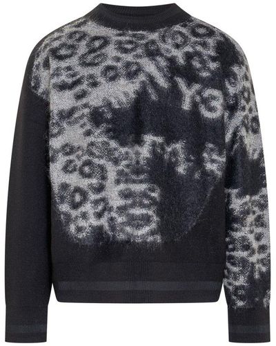 Y-3 Leopard Print Knitted Sweater - Gray