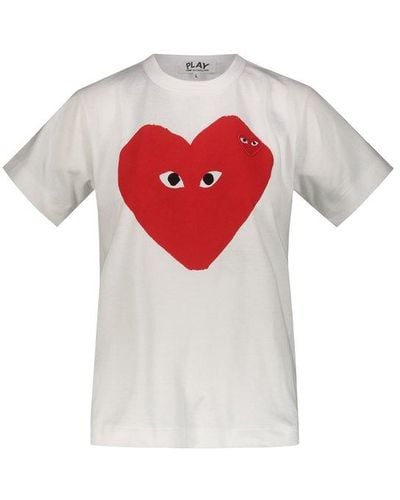 COMME DES GARÇONS PLAY White T-shirt With Printed Red Heart Clothing