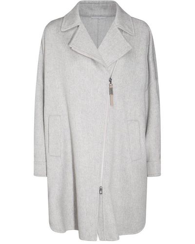 Brunello Cucinelli Zipped Long Coat - Grey