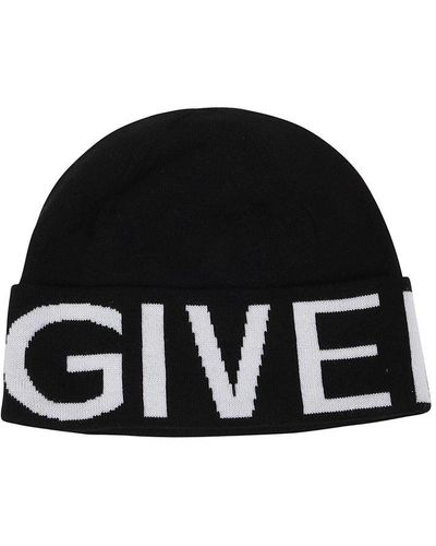 Givenchy Wool Beanie With Large Logo Print - Black