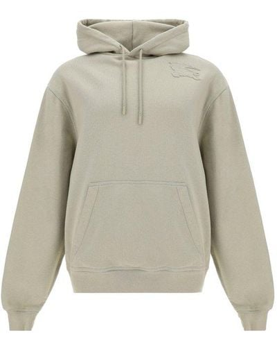 Burberry Ekd-embroidered Drawstring Hoodie - Natural