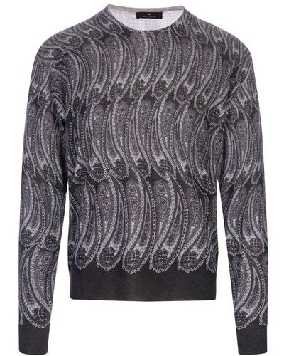 Etro Pullover With All-over Paisley Inlay - Grey