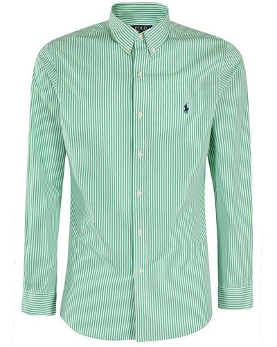 Polo Ralph Lauren Logo Embroidered Striped Buttoned Shirt - Green