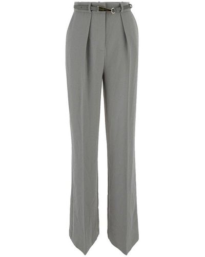 Elisabetta Franchi High Waisted Belted Straight-leg Trousers - Grey