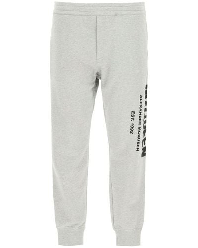Alexander McQueen Graffiti Logo Sweatpants S Cotton - Gray