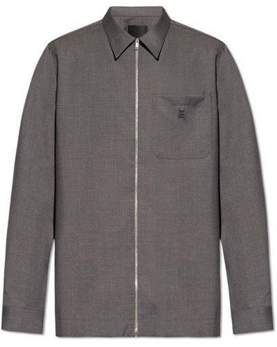 Givenchy Logo Plaque Zip-up Shirt - Grey