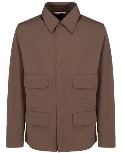 Valentino Logo Embroidered Long-sleeved Jacket - Brown