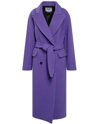 MSGM Belted Waist Double-breasted Coat - Purple