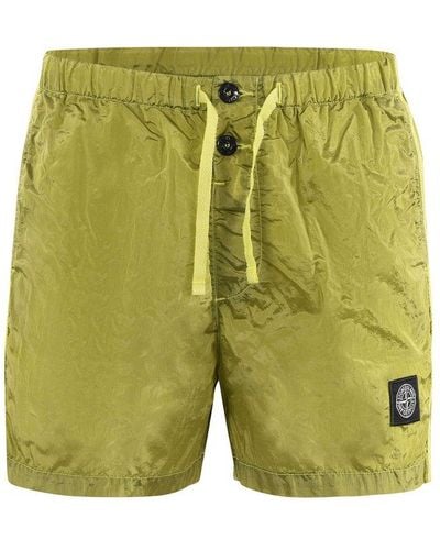 Stone Island Compass-patch Drawstring Swim Shorts - Yellow