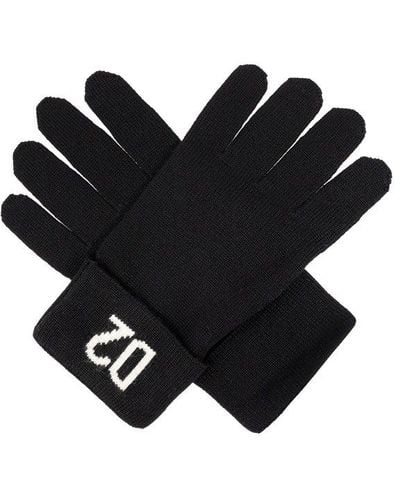 DSquared² Logo-intarsia Gloves - Black