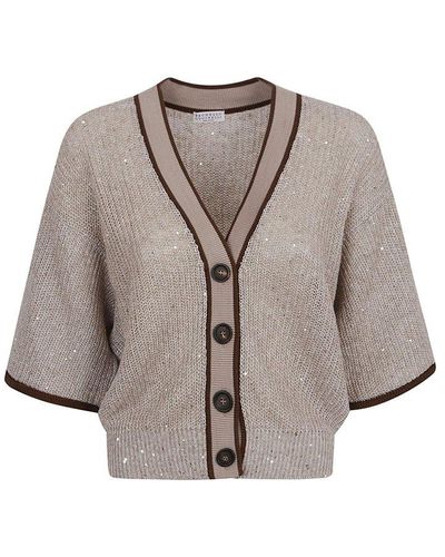 Brunello Cucinelli Short-sleeved Buttoned Cardigan - Natural