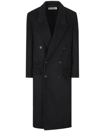 Saint Laurent Double Breasted Wool Coat - Black