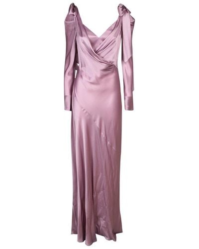 Alberta Ferretti V-neck Long-sleeved Satin Dress - Purple