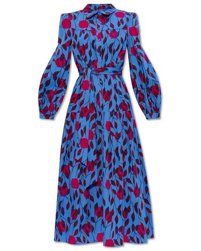 Diane von Furstenberg Lux All-over Printed Puff-sleeved Dress - Blue
