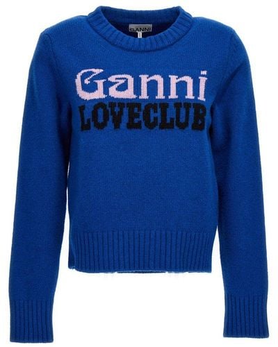 Ganni Jacquard-knit Sweater - Blue