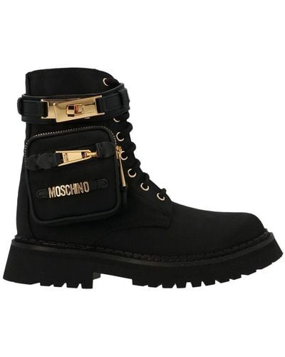 Moschino Pocket-detailed Lace Up Boots - Black