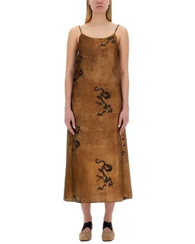 Uma Wang Anaya Graphic Patterned Sleeveless Dress - Natural