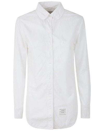 Thom Browne Classic Round Collar Shirt W/ Engineered Rwb Centre Back Stripe In Oxford - White