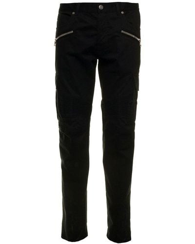 Balmain Man's Cotton Cargo Jeans With Zip - Black