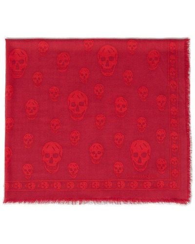Alexander McQueen Skull Printed Fringed Scarf - Red