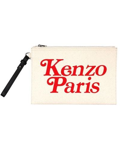 KENZO Logo Printed Zipped Pouch - Red