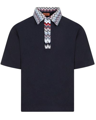 Missoni Zigzag Collar Short-sleeved Polo Shirt - Blue