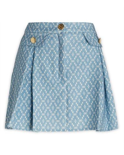 Elisabetta Franchi Logo Printed Buttoned Mini Skirt - Blue